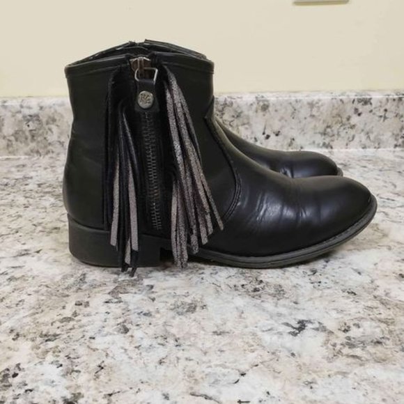 Nina Inside Zipper Fringed Black Booties Like New Girl's Size 3 - Picture 1 of 7